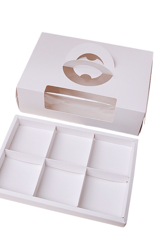White Cake Box Window With Handle & 6 Compartment - TEM IMPORTS™