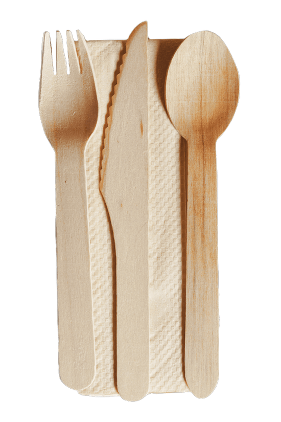 Wooden Cutlery Fork, Knife, Spoon & Napkin Set - 400/CTN - TEM IMPORTS™