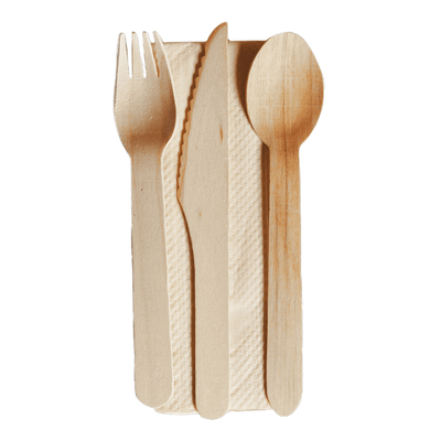 Wooden Cutlery Fork, Knife, Spoon & Napkin Set - 400/CTN - TEM IMPORTS™