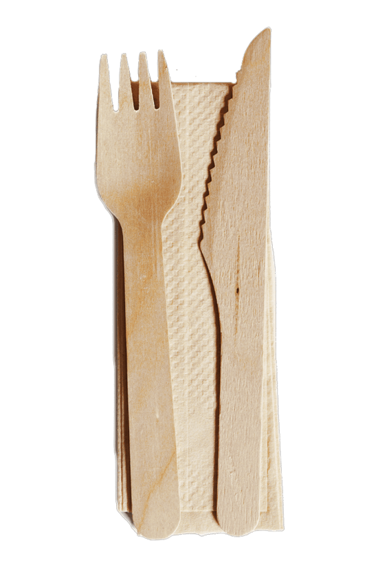 Wooden Fork Knife & Napkin Set - 400/CTN - TEM IMPORTS™