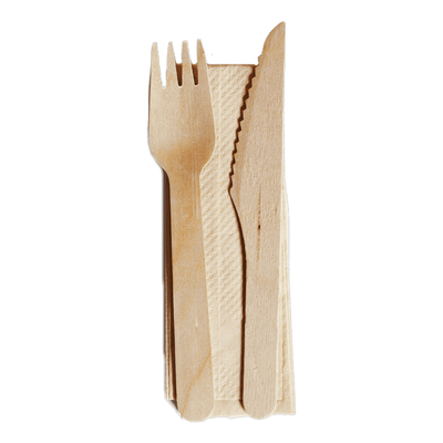Wooden Fork Knife & Napkin Set - 400/CTN - TEM IMPORTS™