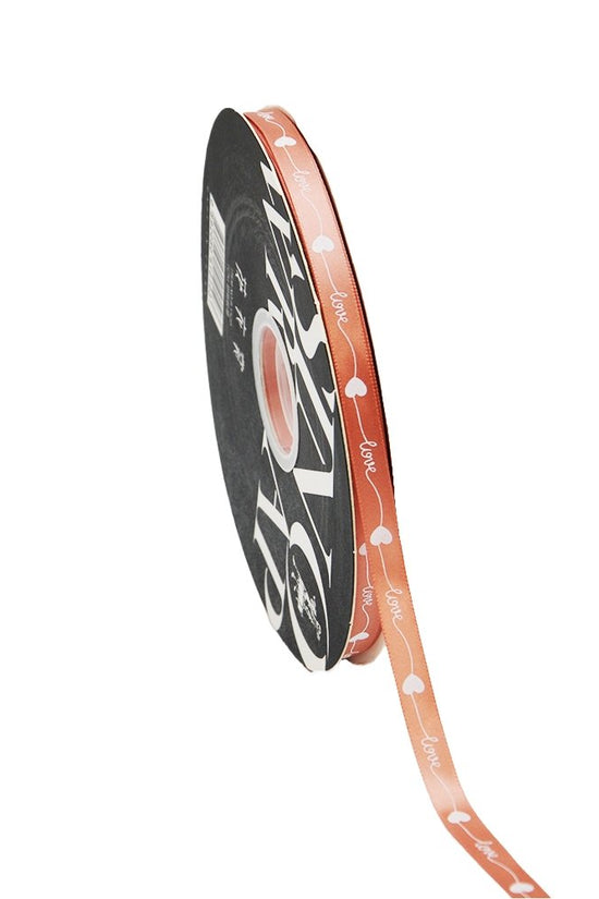 10mm 'Love With Heart' Printed Satin Ribbon - Rose Tan - TEM IMPORTS™