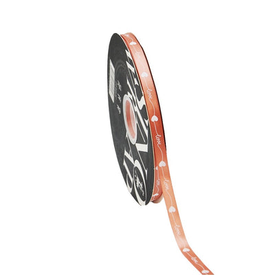 10mm 'Love With Heart' Printed Satin Ribbon - Rose Tan - TEM IMPORTS™