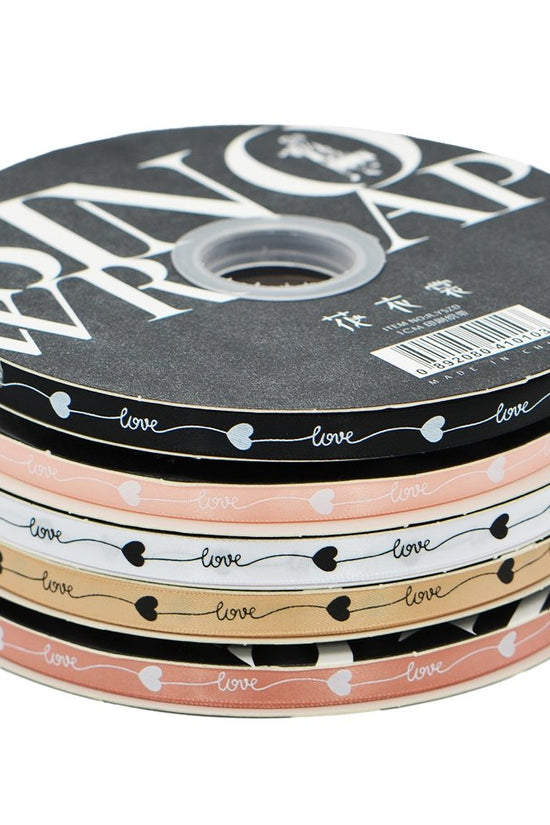 10mm 'Love With Heart' Printed Satin Ribbon - Rose Tan - TEM IMPORTS™