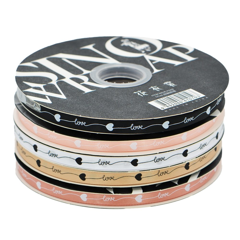10mm 'Love With Heart' Printed Satin Ribbon - Rose Tan - TEM IMPORTS™