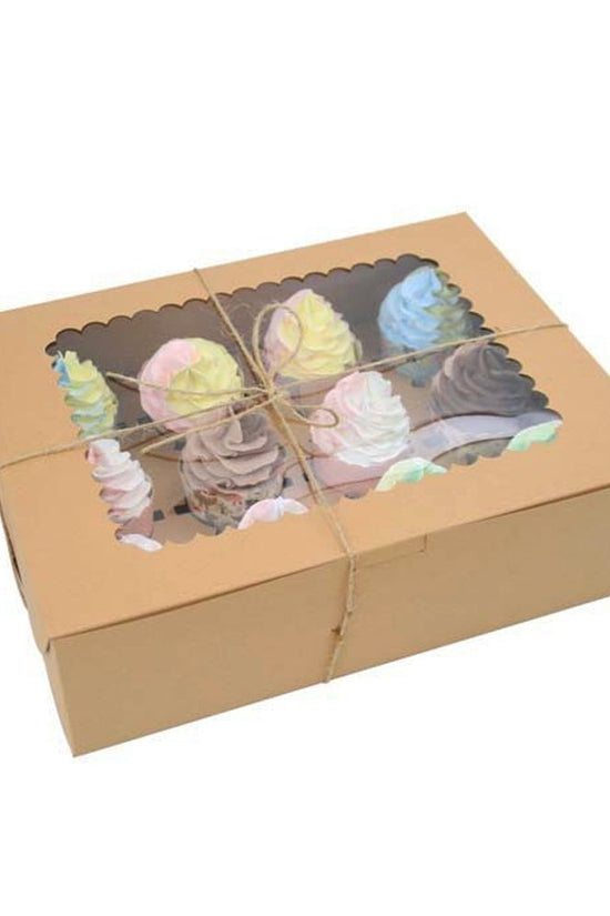 12 Cupcake Kraft Paper Box With Window - TEM IMPORTS™