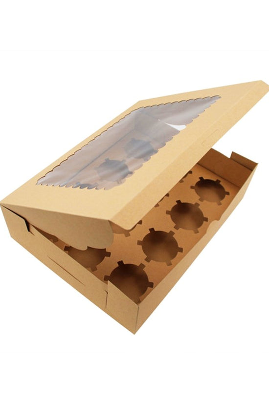 12 Cupcake Kraft Paper Box With Window - TEM IMPORTS™