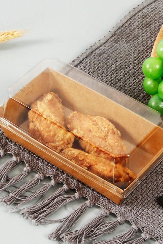 15x85cm Rectangular Kraft Paper Tray With Clear Lid - TEM IMPORTS™