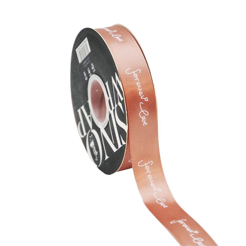 25mm 'Forever Love' Printed Satin Ribbon - Tan - TEM IMPORTS™