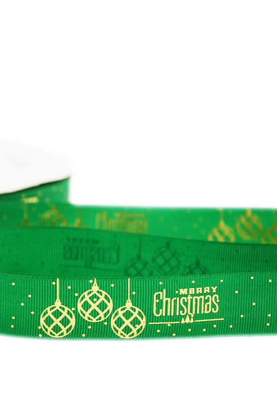 25mm Grosgrain Ribbon - Globes Merry Christmas Green - TEM IMPORTS™