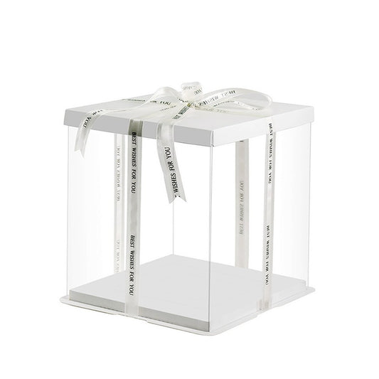 26x26x24 Clear Square Cake Box White With Paper Lid