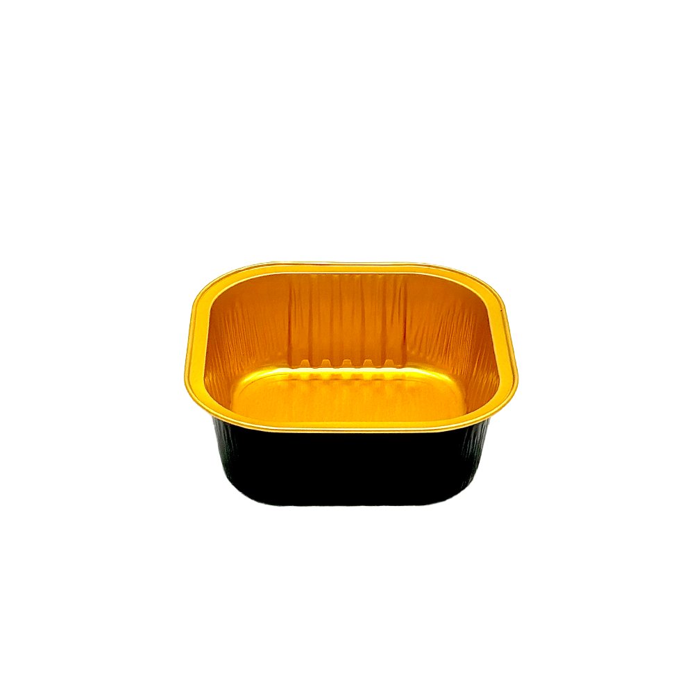 300mL Square Aluminium Ribbed Wall Foil Cake Tin - Black&Gold Series