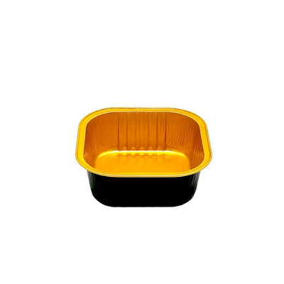 300mL Square Aluminium Ribbed Wall Foil Cake Tin - Black&Gold Series