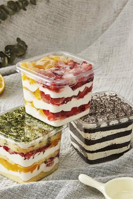 350mL Clear Tall Square Dessert Container With Lid - TEM IMPORTS™