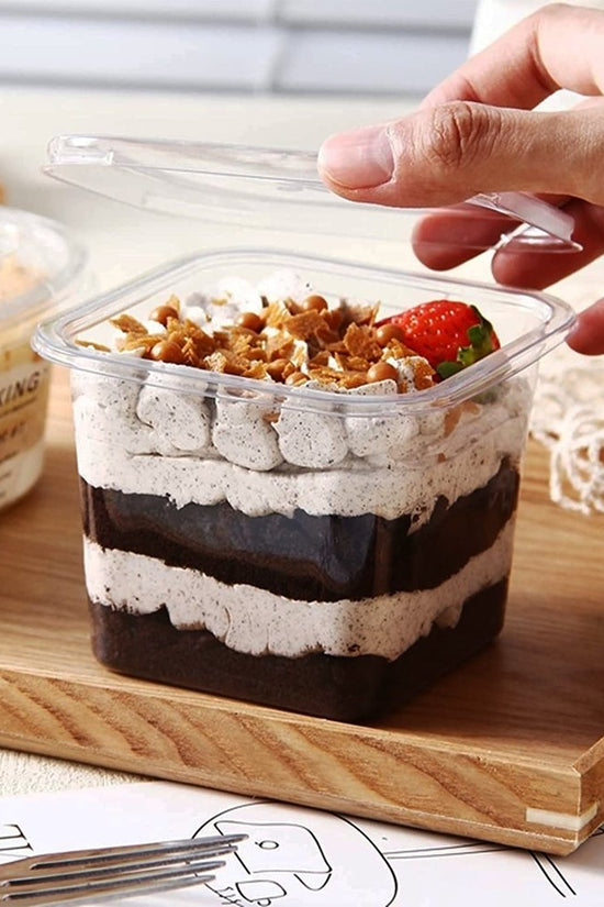 350mL Clear Tall Square Dessert Container With Lid - TEM IMPORTS™
