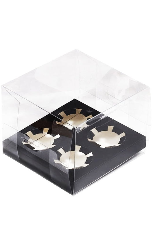 4 Cupcake Clear Box With Black Paper Tray - 5pcs/PK