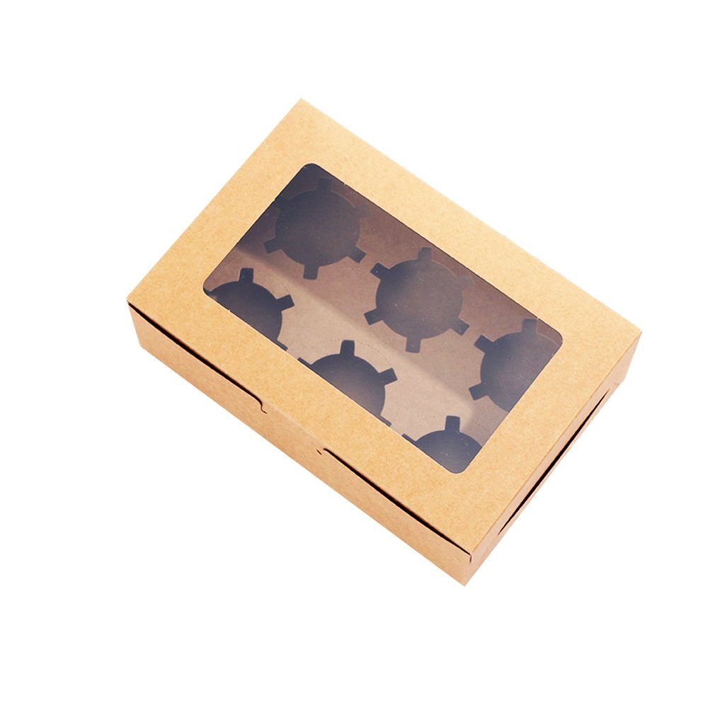 6 Cupcake Kraft Paper Box With Window - TEM IMPORTS™