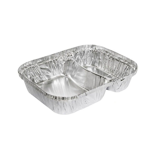 600mL Heavy Duty 2-Cavity Meal Takeaway Foil Tray - 330/CTN