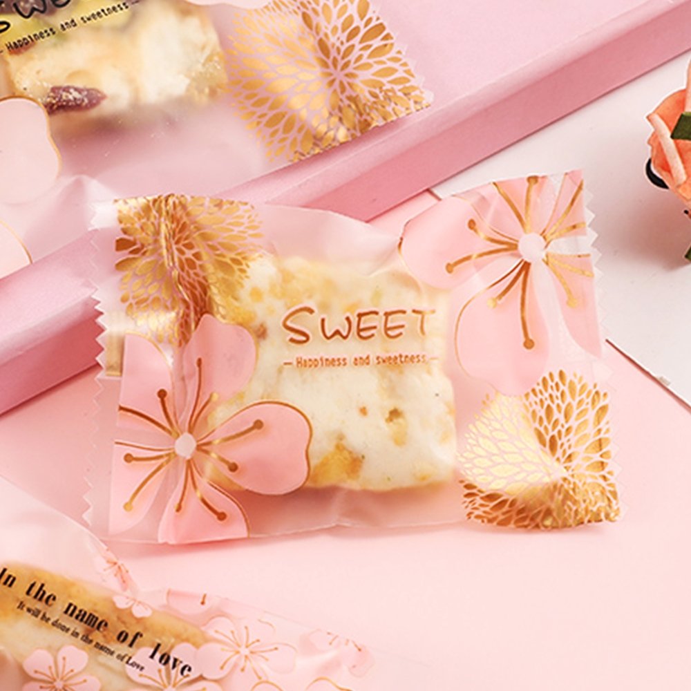 85x55mm Heat Seal Nougat Bags -Pk100-Pink Flower - TEM IMPORTS™