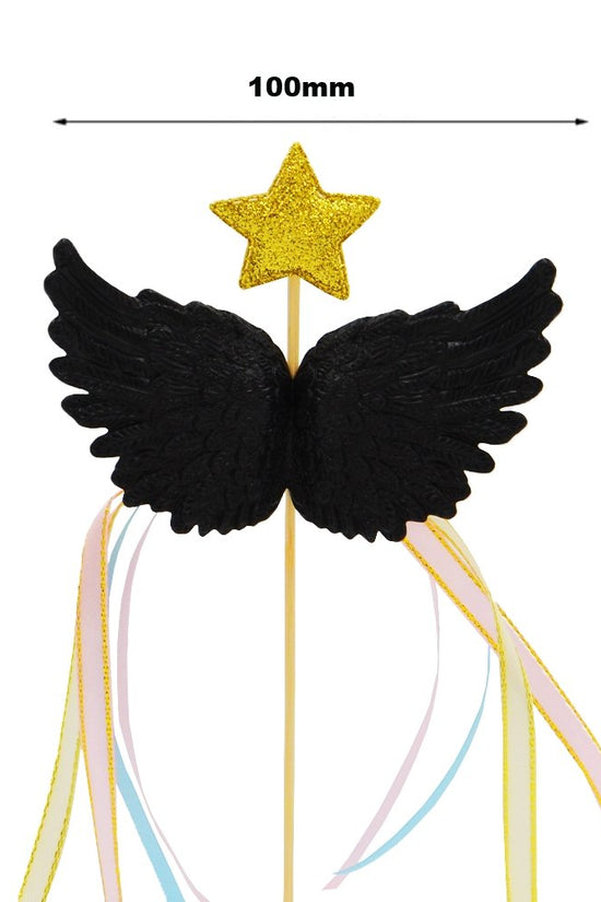 Black Angel Wing With Star Cake Topper - TEM IMPORTS™