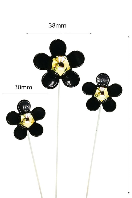 Black Daisy Flower Cake Topper - Pack of 3 - TEM IMPORTS™
