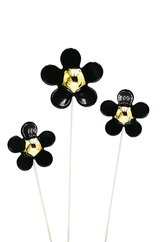 Black Daisy Flower Cake Topper - Pack of 3 - TEM IMPORTS™