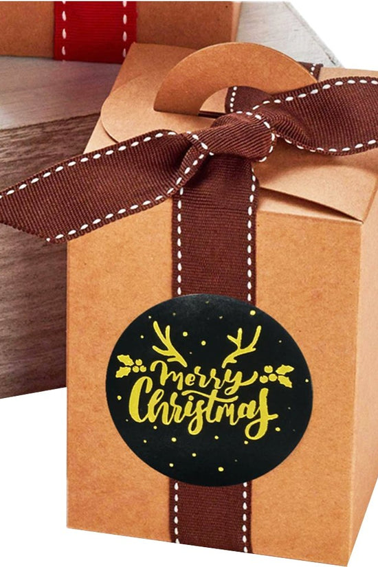 Black Seal Label Stickers Roll 'Christmas With Gold Word' - TEM IMPORTS™