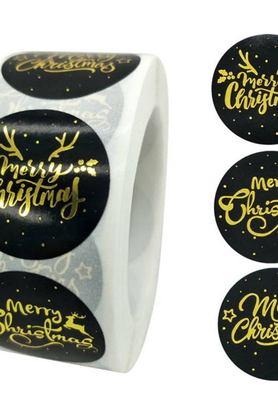 Black Seal Label Stickers Roll 'Christmas With Gold Word' - TEM IMPORTS™