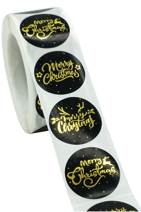 Black Seal Label Stickers Roll 'Christmas With Gold Word' - TEM IMPORTS™