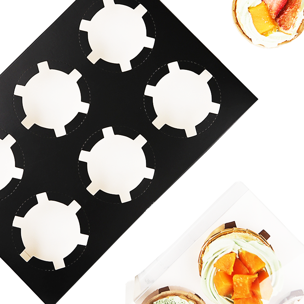 6 Cupcake Clear Box With Black Paper Tray - 5/PK - TEM IMPORTS™