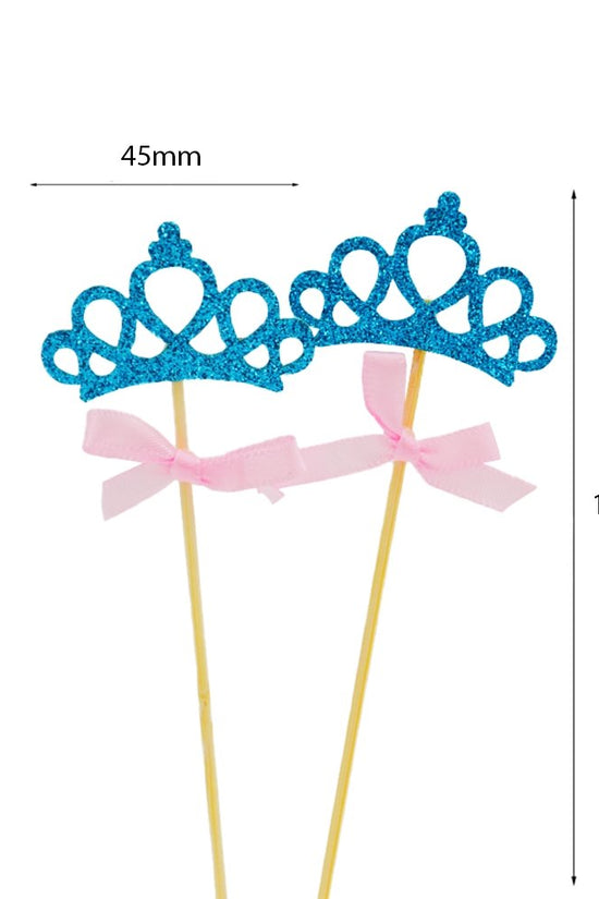 Blue Crown With Pink Bow Cake Topper - Pack of 2 - TEM IMPORTS™
