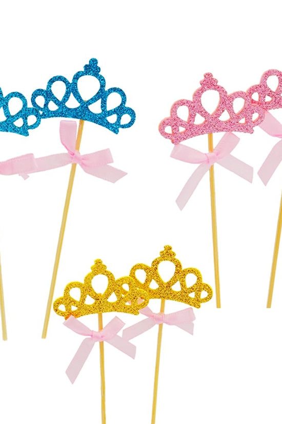 Blue Crown With Pink Bow Cake Topper - Pack of 2 - TEM IMPORTS™