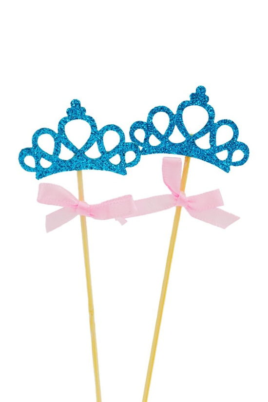 Blue Crown With Pink Bow Cake Topper - Pack of 2 - TEM IMPORTS™
