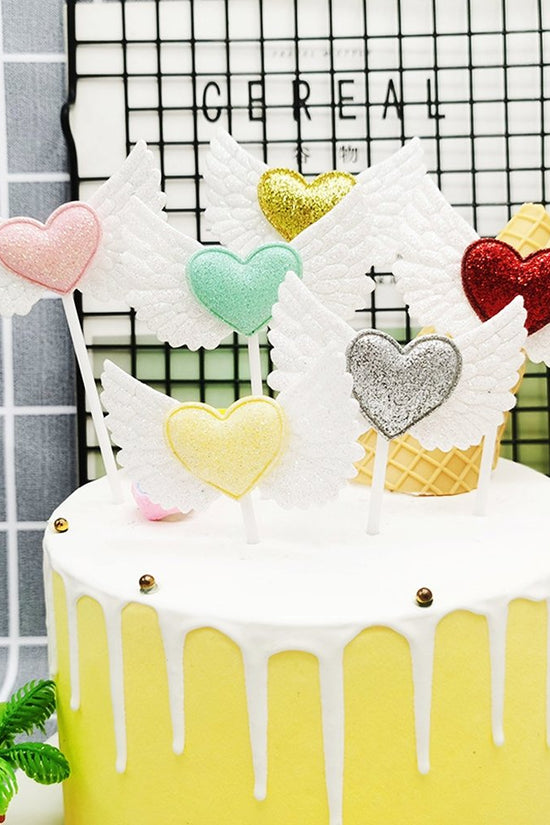 Gold Heart & Wings Cake Topper - Pack of 2 - TEM IMPORTS™