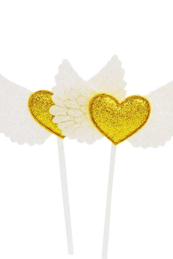 Gold Heart With White Wings Cake Topper