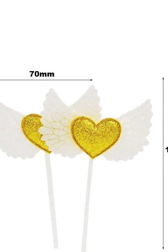 Gold Heart & Wings Cake Topper - Pack of 2 - TEM IMPORTS™