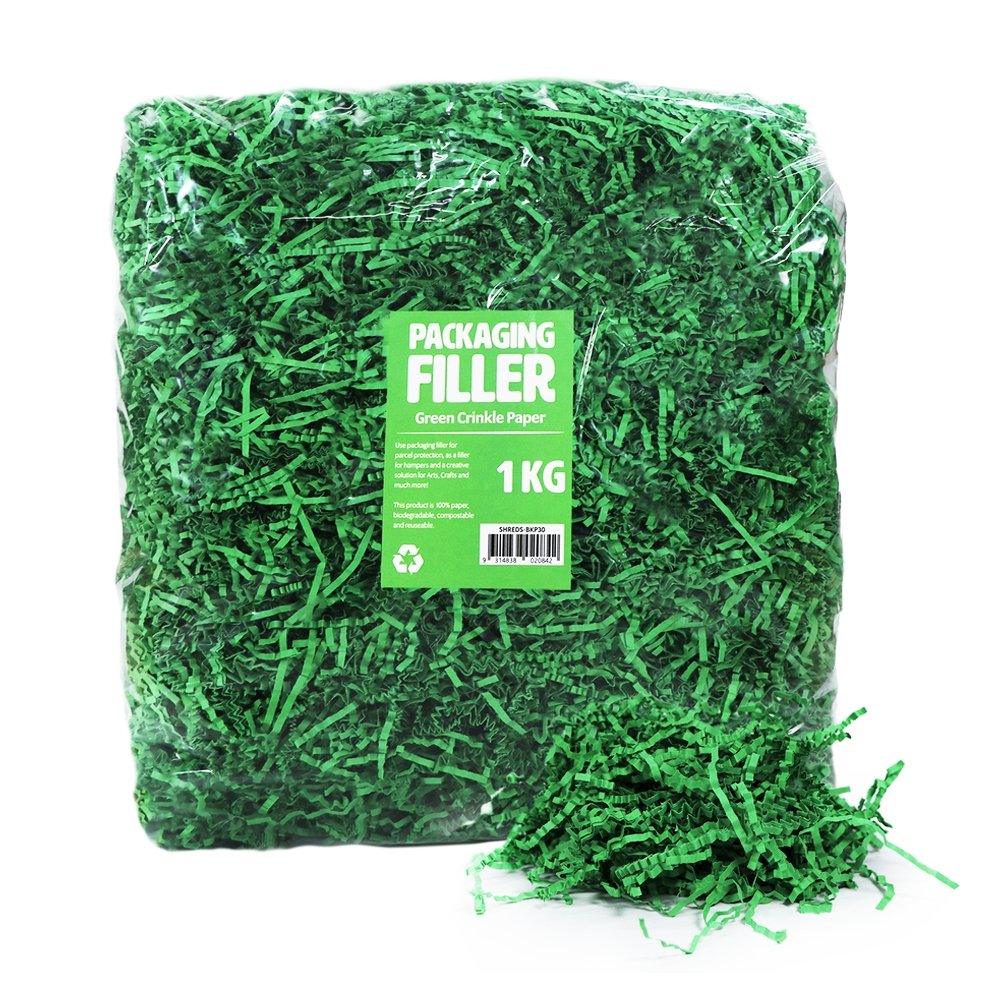 Green Crinkle Paper Shreds Fillers - 1Kg - TEM IMPORTS™