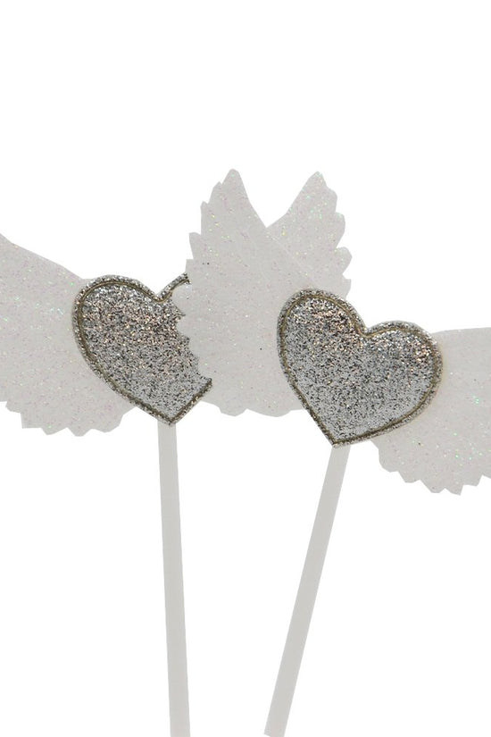 Grey Heart & Wings Cake Topper - Pack of 2 - TEM IMPORTS™