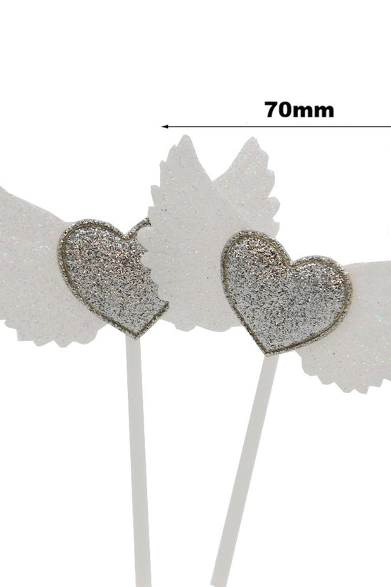 Grey Heart & Wings Cake Topper - Pack of 2 - TEM IMPORTS™