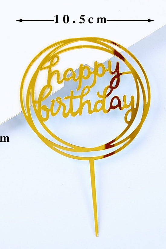 Happy Birthday Mirror Gold Circle Cake Topper - TEM IMPORTS™