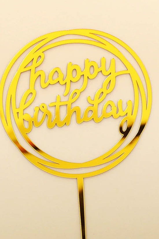 Happy Birthday Mirror Gold Circle Cake Topper - TEM IMPORTS™