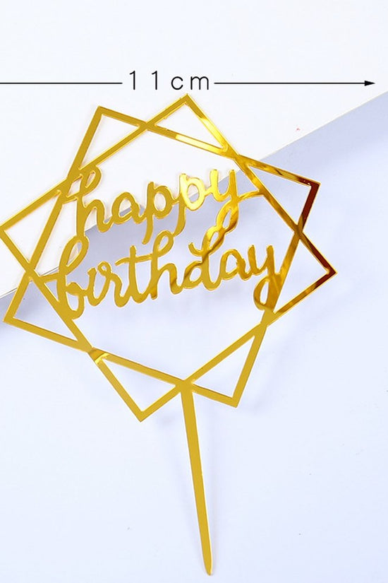 Happy Birthday Mirror Gold Square Cake Topper - TEM IMPORTS™