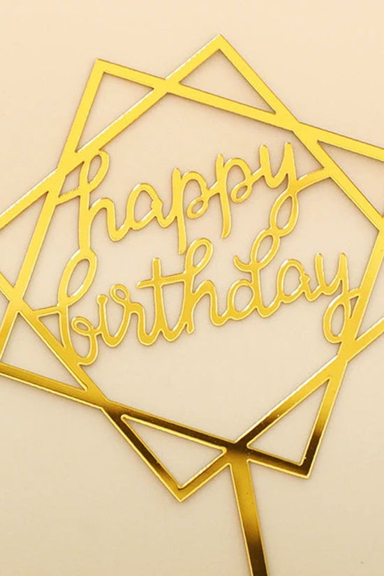 Happy Birthday Mirror Gold Square Cake Topper - TEM IMPORTS™