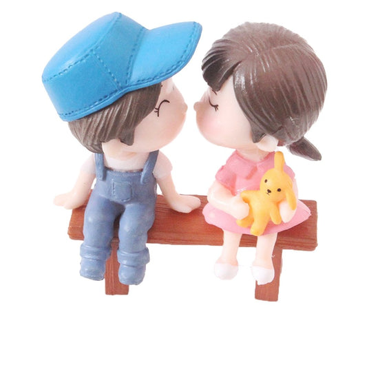 Kissing Boy & Girl On Chair Cake Topper Set