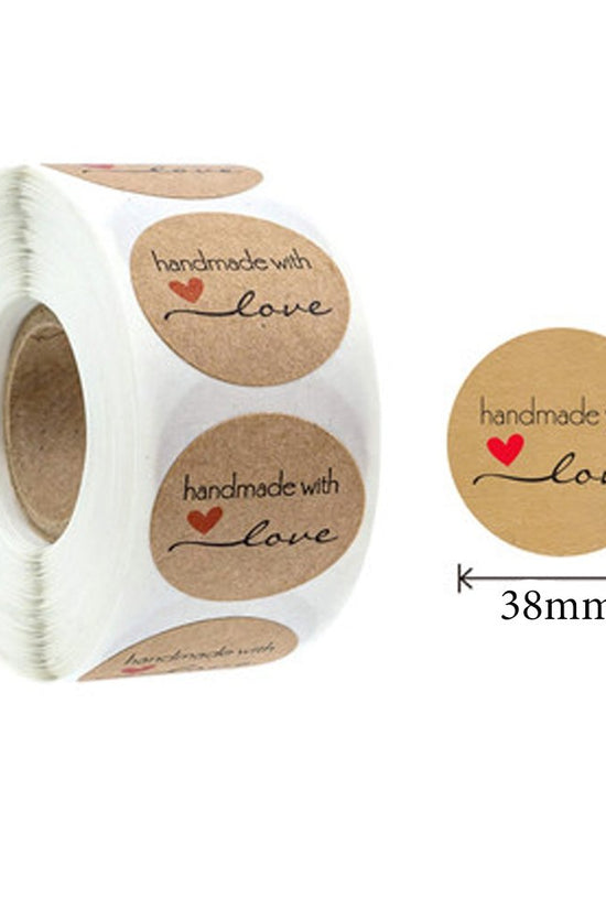 Kraft Label Stickers Roll 'Handmade With Love' - TEM IMPORTS™