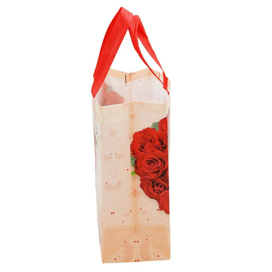 Medium Red Heart Roses Coated Non Woven Bags - Pk10 - TEM IMPORTS™