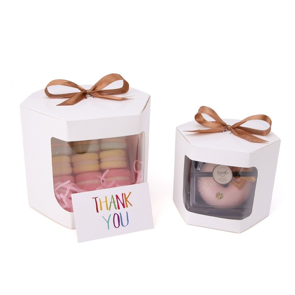Mini Hexagon White Paper Box With Ribbon - TEM IMPORTS™