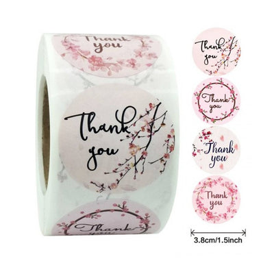 Pink Label Stickers Roll Blossom Flowers 'Thank You' - TEM IMPORTS™