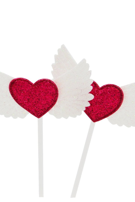 Red Heart With White Wings Cake Topper 