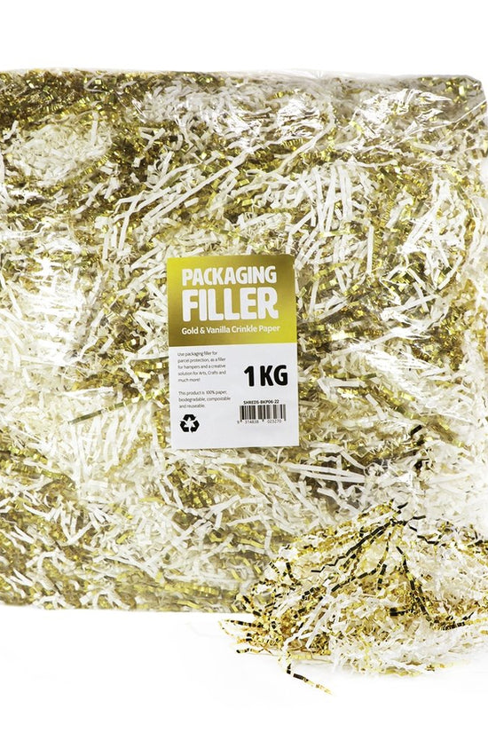 Vanilla & Gold Crinkle Paper Shreds Fillers - 1Kg Bag - TEM IMPORTS™